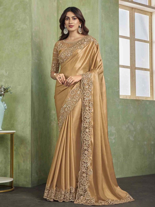 Golden Shimmer Satin Silk Saree